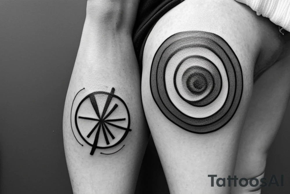 It should be the outlining of a person jumping rope. The hip should be encircled by a circle. The circle should send lines in all directions and give the tattoo a rectangle shape with the ratio 1:2. tattoo idea