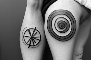 It should be the outlining of a person jumping rope. The hip should be encircled by a circle. The circle should send lines in all directions and give the tattoo a rectangle shape with the ratio 1:2. tattoo idea