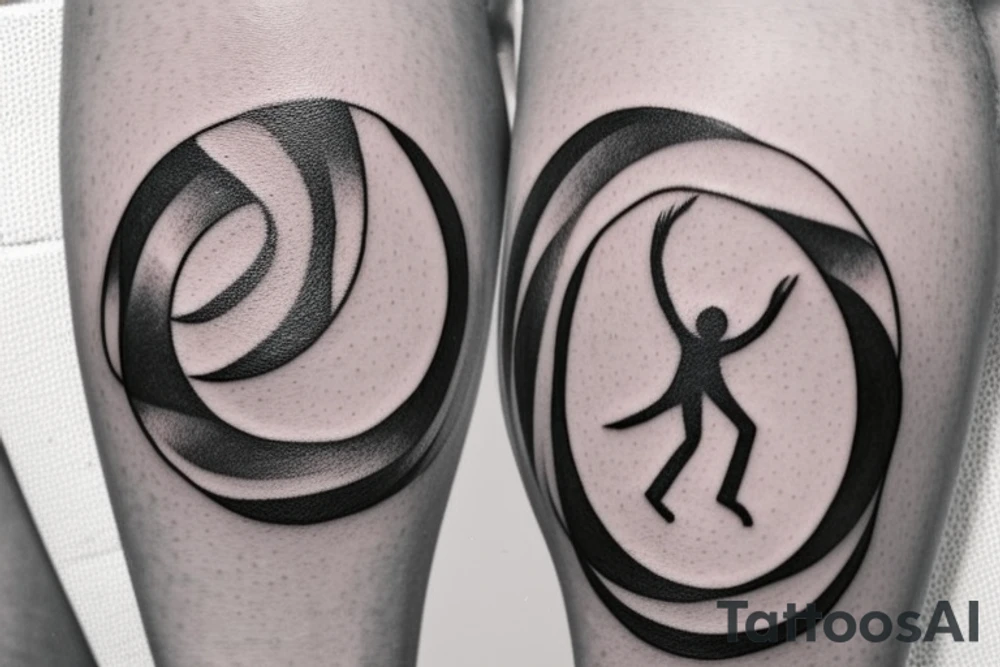 It should be the outlining of a person jumping rope. The hip should be encircled by a circle. The circle should send lines in all directions and give the tattoo a rectangle shape with the ratio 1:2. tattoo idea