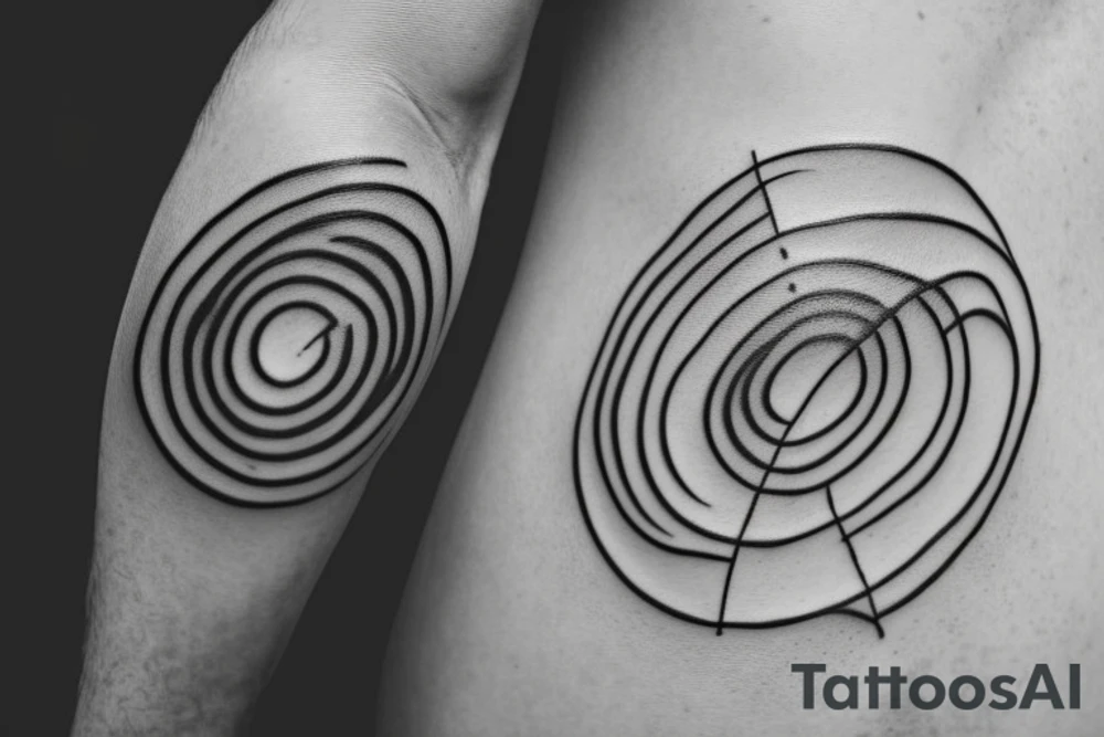 It should be the outlining of a person jumping rope. The hip should be encircled by a circle. The circle should send lines in all directions and give the tattoo a rectangle shape with the ratio 1:2. tattoo idea
