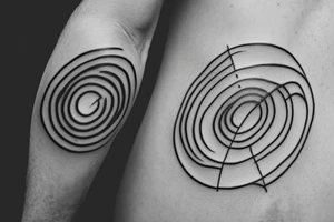 It should be the outlining of a person jumping rope. The hip should be encircled by a circle. The circle should send lines in all directions and give the tattoo a rectangle shape with the ratio 1:2. tattoo idea