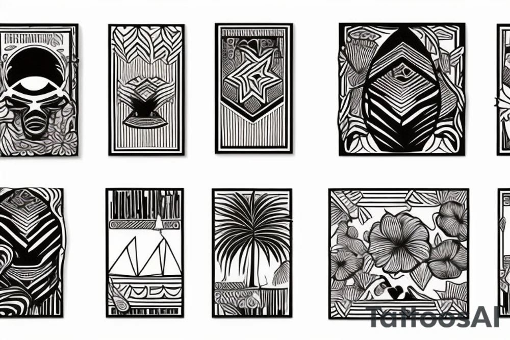 Rectangle shaped tattoo (ratio 1:2)
Hawaii themed
The frame of the tattoo should not be a line tattoo idea