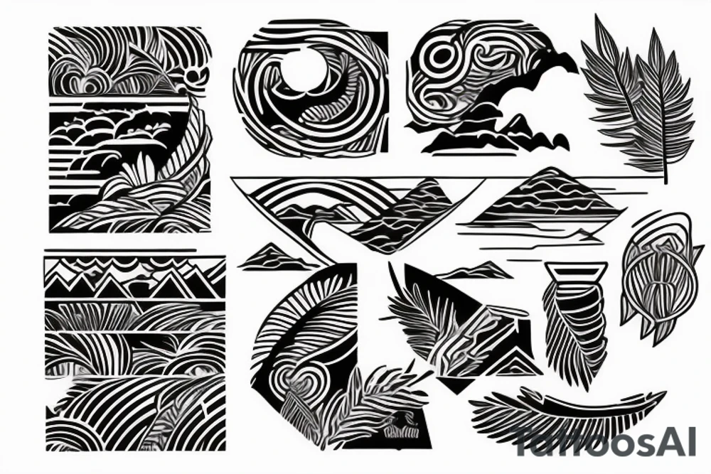 Rectangle shaped tattoo (ratio 1:2)
Hawaii themed (mountains and ocean) tattoo idea