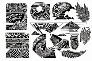Rectangle shaped tattoo (ratio 1:2)
Hawaii themed (mountains and ocean) tattoo idea