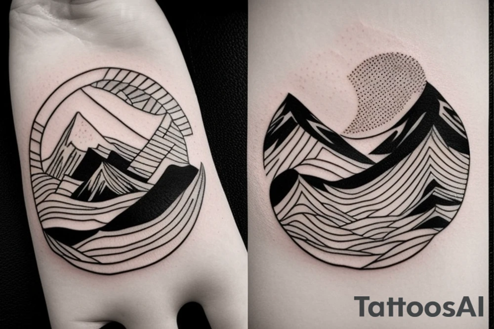 Rectangle shaped tattoo (ratio 1:2)
Hawaii themed (mountains with ridges and ocean) tattoo idea