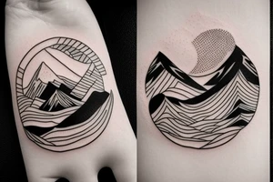 Rectangle shaped tattoo (ratio 1:2)
Hawaii themed (mountains with ridges and ocean) tattoo idea