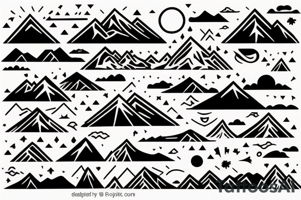 Rectangle shaped tattoo (ratio 1:2)
Hawaii themed (mountains with ridges and ocean) tattoo idea