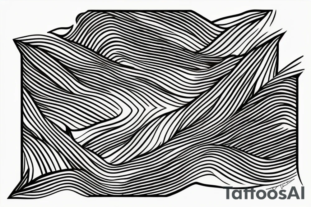 Rectangle shaped fine line tattoo (ratio 1:2)
Hawaii themed (mountains with ridges and ocean) tattoo idea