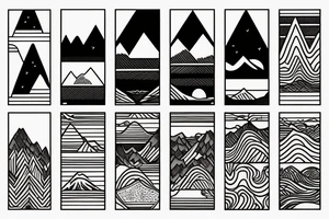Rectangle shaped fine line tattoo (ratio 1:2)
Hawaii themed (mountains with ridges and ocean) tattoo idea