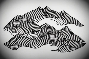 Rectangle shaped fine line tattoo (ratio 1:2) of a person
Hawaii themed (mountains with ridges and ocean) tattoo idea