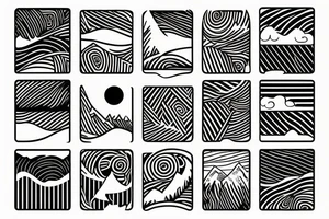 Rectangle shaped fine line tattoo (ratio 1:2) of a person
Hawaii themed (mountains with ridges and ocean) tattoo idea