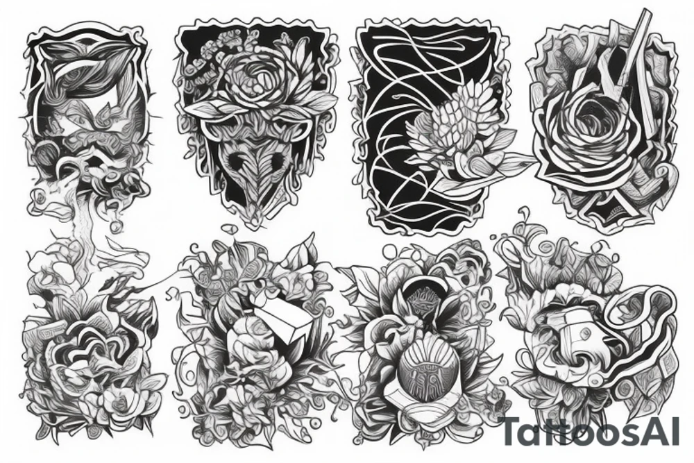 Rectangle shaped fine line tattoo (ratio 1:2) in the style of konstantin noskos tattoo idea