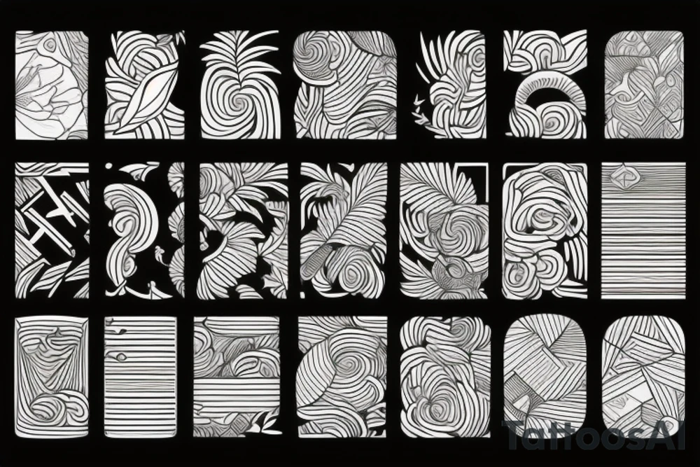 Rectangle shaped fine line tattoo (ratio 1:2)
Hawaii themed
Thin lines tattoo idea