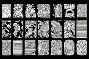 Rectangle shaped fine line tattoo (ratio 1:2) 
Hawaii themed
Thin lines tattoo idea