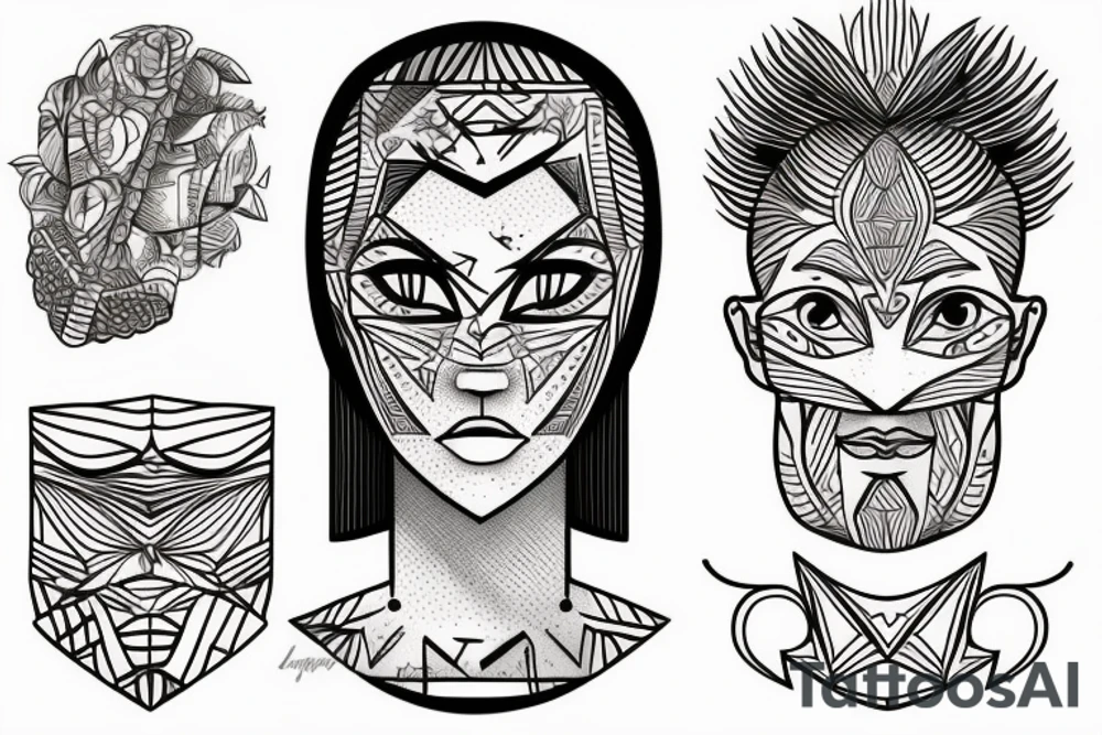 Rectangle shaped fine line tattoo (ratio 1:2)
Hawaii themed
Thin lines of a face tattoo idea