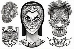 Rectangle shaped fine line tattoo (ratio 1:2) 
Hawaii themed
Thin lines of a face tattoo idea