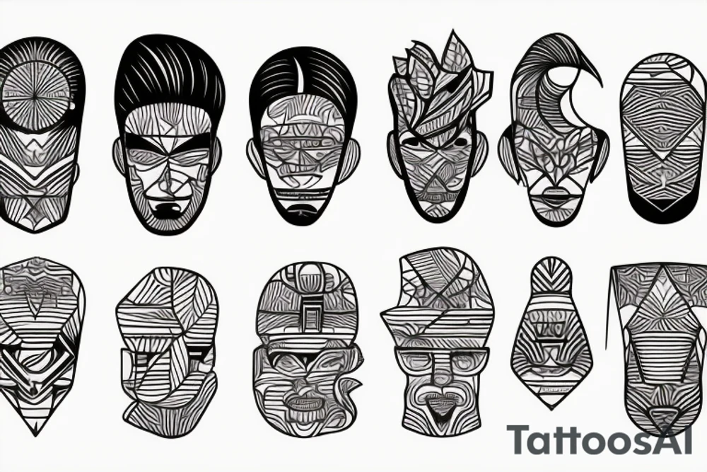 Rectangle shaped fine line tattoo (ratio 1:2)
Hawaii themed
Thin lines of a face tattoo idea
