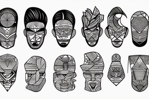 Rectangle shaped fine line tattoo (ratio 1:2) 
Hawaii themed
Thin lines of a face tattoo idea