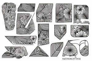 Rectangle shaped fine line tattoo (ratio 1:2) 
Hawaii themed
Thin lines tattoo idea