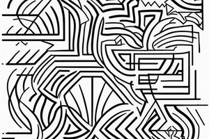 Rectangle shaped fine line tattoo (ratio 1:2) 
Hawaii themed
Thin lines
Geometric tattoo idea