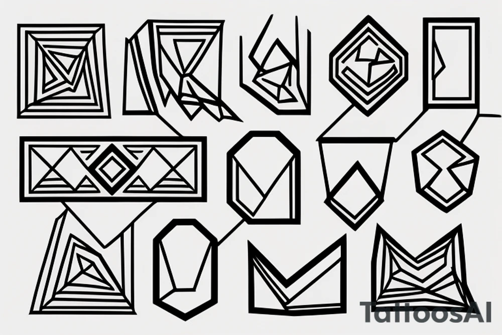 Rectangle shaped fine line tattoo (ratio 1:2)
Hawaii themed
Thin lines
Geometric tattoo idea