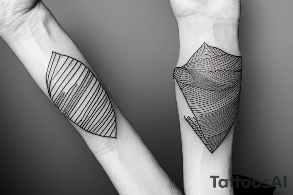 Rectangle shaped fine line tattoo (ratio 1:2) on forearm
Thin lines without a frame
Ocean themed tattoo idea