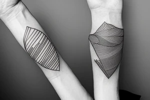 Rectangle shaped fine line tattoo (ratio 1:2) on forearm
Thin lines without a frame
Ocean themed tattoo idea