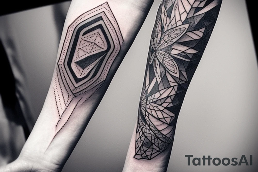 Create a rectangle shaped fine line tattoo (ratio 1:2) on the forearm. The style should be similar to the tattoos of Jay Alvarez. tattoo idea