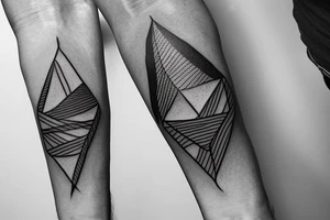 Create a rectangle shaped fine line tattoo (ratio 1:2) on the forearm. 
The tattoo should represent a detour. tattoo idea