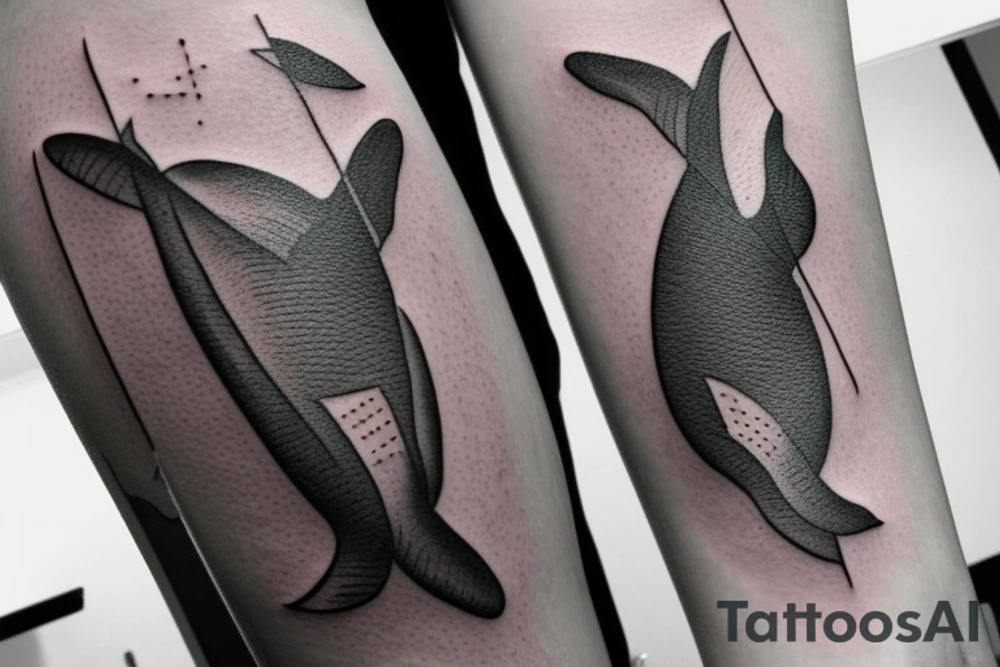 Create a rectangle shaped fine line tattoo (ratio 1:2) on the forearm. It should be made of very fine lines.
It should include a humpback whale. tattoo idea