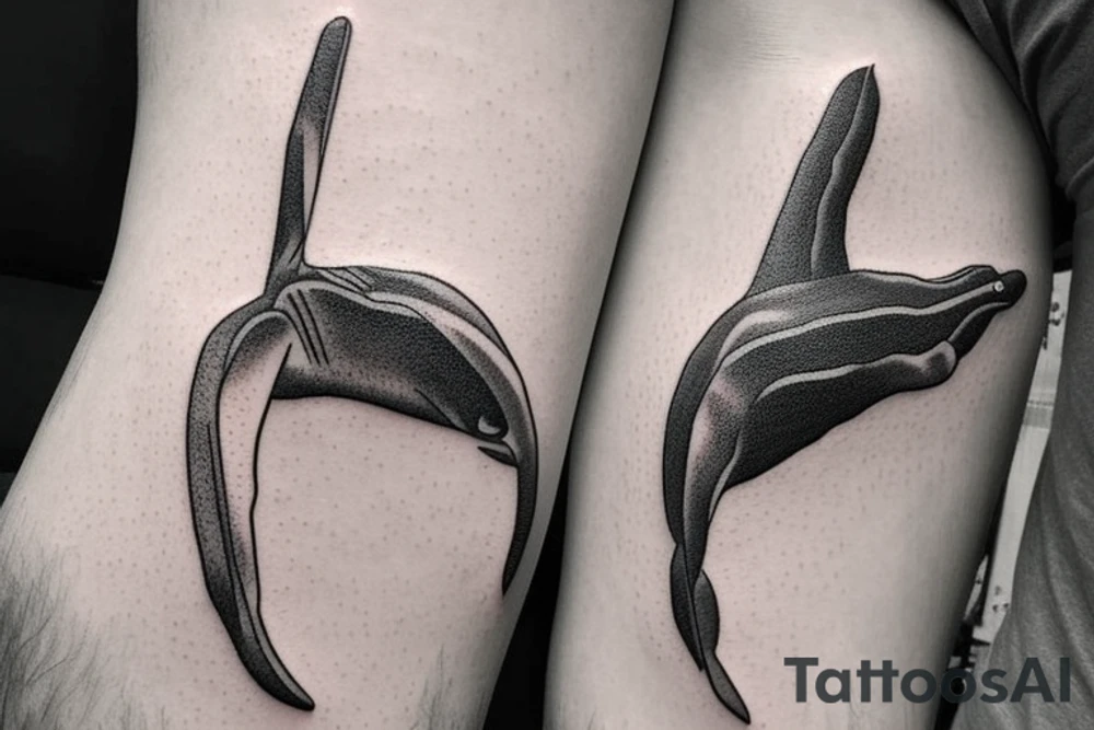 Create a rectangle shaped fine line tattoo (ratio 1:2) on the forearm. It should be made of very fine lines.
It should include a humpback whale. tattoo idea