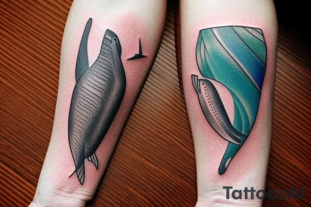 Create a rectangle shaped fine line tattoo (ratio 1:2) on the forearm. It should be made of very fine lines.
It should include a humpback whale breaching the surface. tattoo idea