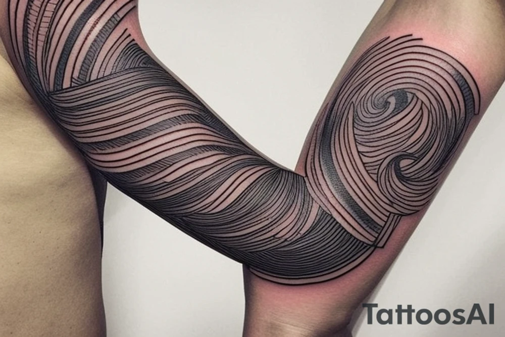 Create a rectangle shaped fine line tattoo (ratio 1:2) on the forearm. It should be made of very fine lines.
Hawaii themed, including mountains. tattoo idea