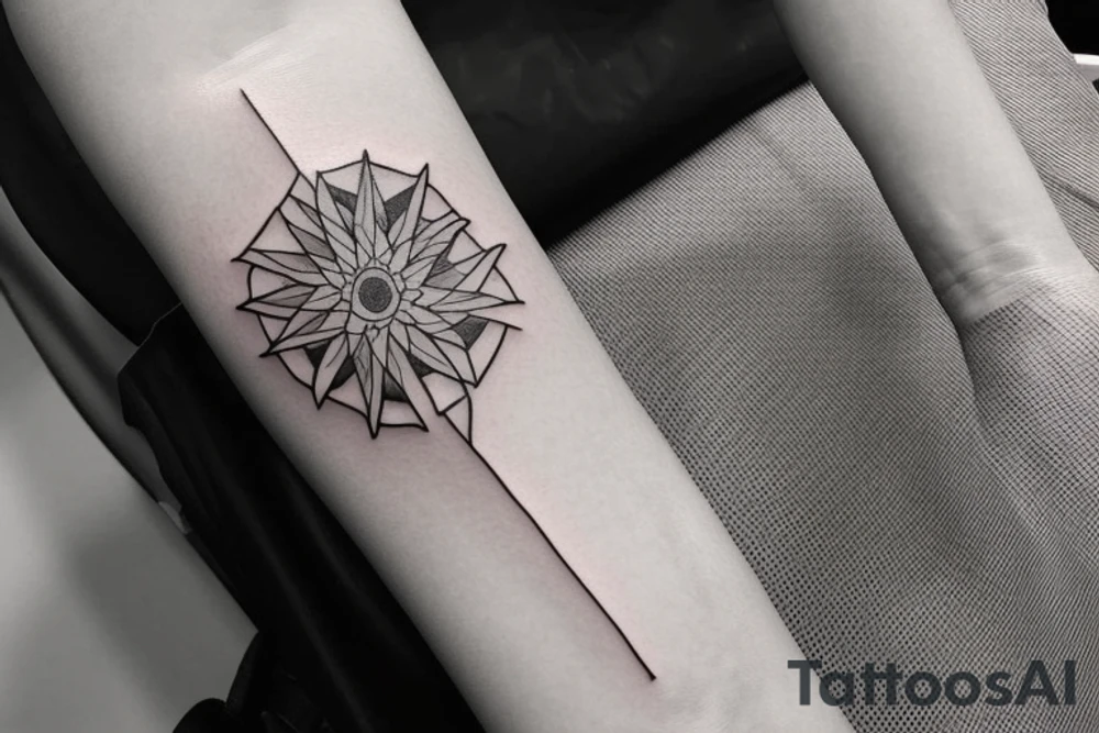 Create a rectangle shaped fine line tattoo (ratio 1:2) on the forearm. It should be made of very fine lines.
It should include sunrays that make up the frame. tattoo idea