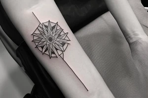 Create a rectangle shaped fine line tattoo (ratio 1:2) on the forearm. It should be made of very fine lines.
It should include sunrays that make up the frame. tattoo idea