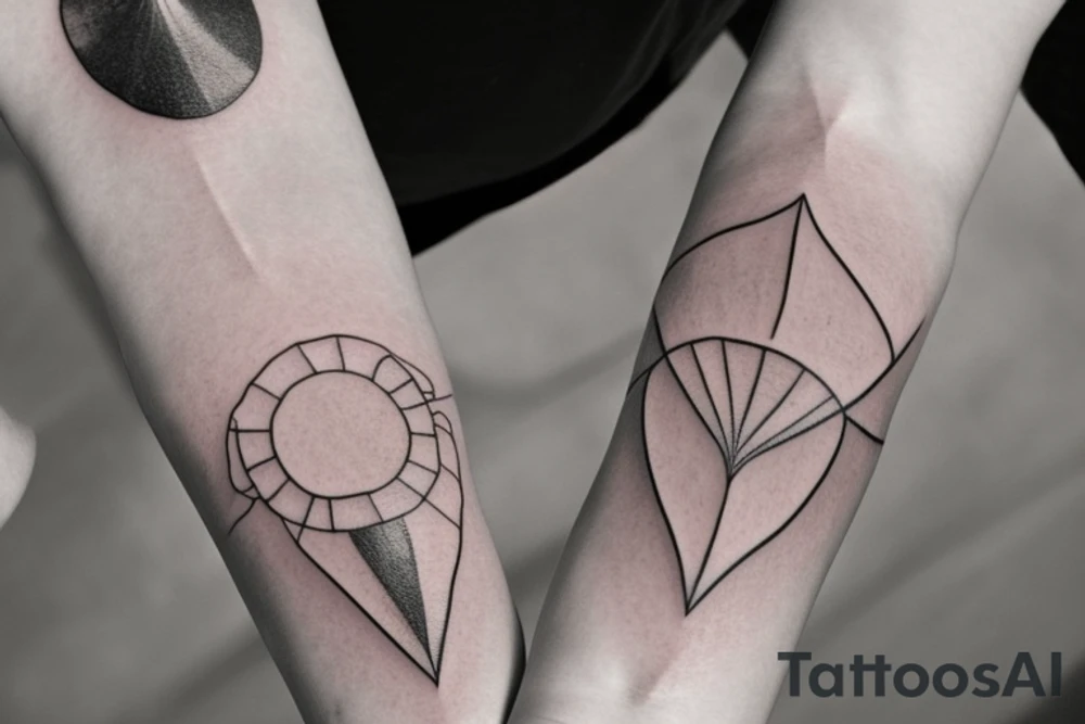 Create a rectangle shaped fine line tattoo (ratio 1:2) on the forearm. It should be made of very fine lines.
In the center of the rectangle there should be a sun sending rays in all directions, making up the frame. tattoo idea