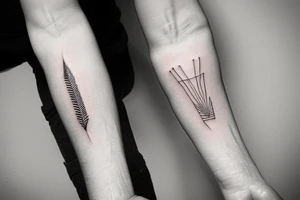 Create a rectangle shaped fine line tattoo (ratio 1:2) on the forearm. It should be made of very fine lines. tattoo idea