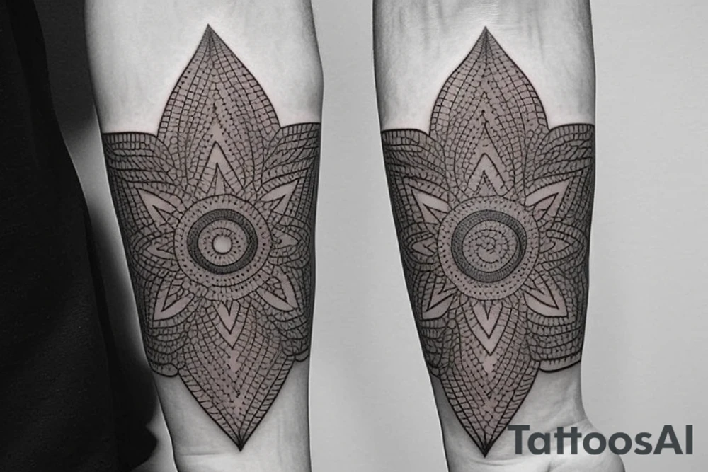 Create a rectangle shaped fine line tattoo (ratio 1:2) on the forearm. It should be made of very fine lines. tattoo idea