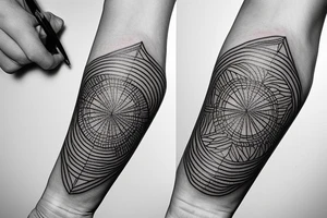 Create a rectangle shaped fine line tattoo (ratio 1:2) on the forearm. It should be made of very fine lines.
Hawaii themed tattoo idea