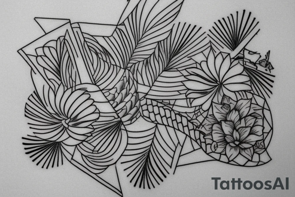 Create a rectangle shaped fine line tattoo (ratio 1:2) on the forearm. It should be made of very fine lines.
Hawaii themed tattoo idea