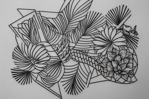 Create a rectangle shaped fine line tattoo (ratio 1:2) on the forearm. It should be made of very fine lines.
Hawaii themed tattoo idea