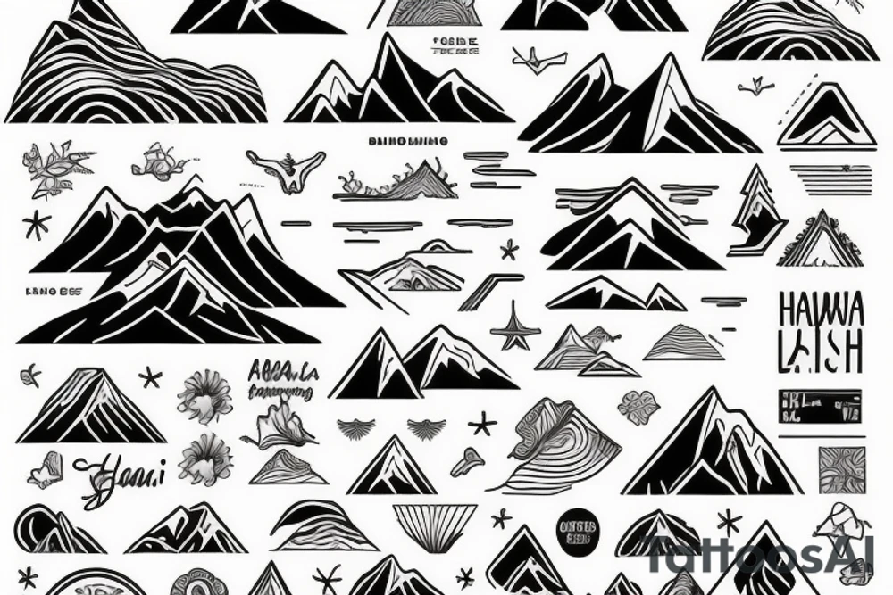 Hawaiian mountains and ocean
Rectangle shaped, ratio 1:2
Fine line tattoo idea