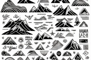 Hawaiian mountains and ocean
Rectangle shaped, ratio 1:2
Fine line tattoo idea