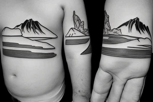 Hawaiian mountains and ocean
Rectangle shaped, ratio 1:2
Straight lines tattoo idea