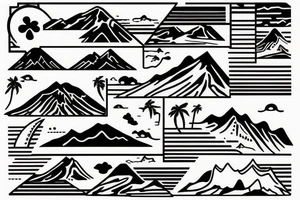 Hawaiian mountains and ocean
Rectangle shaped, ratio 1:2
Straight lines tattoo idea