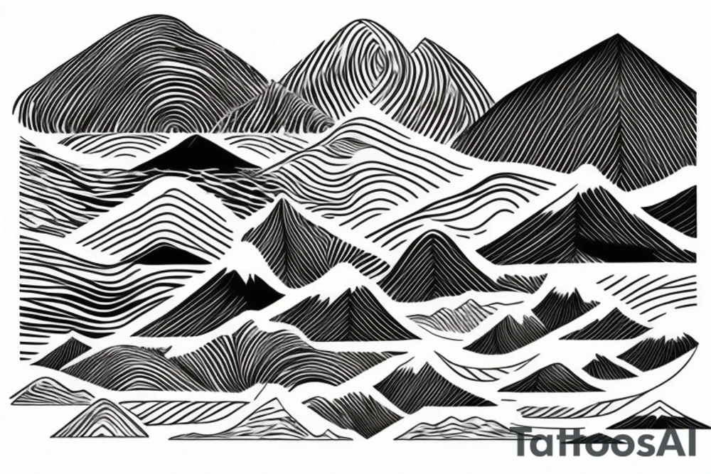 Hawaiian mountains and ocean
Rectangle shaped, ratio 1:2
Straight lines tattoo idea