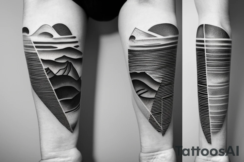 Hawaiian mountains and ocean
Rectangle shaped, ratio 1:2
Straight lines tattoo idea