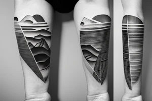 Hawaiian mountains and ocean
Rectangle shaped, ratio 1:2
Straight lines tattoo idea