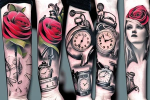 Clocks, Alice, mad hatter, roses tattoo idea