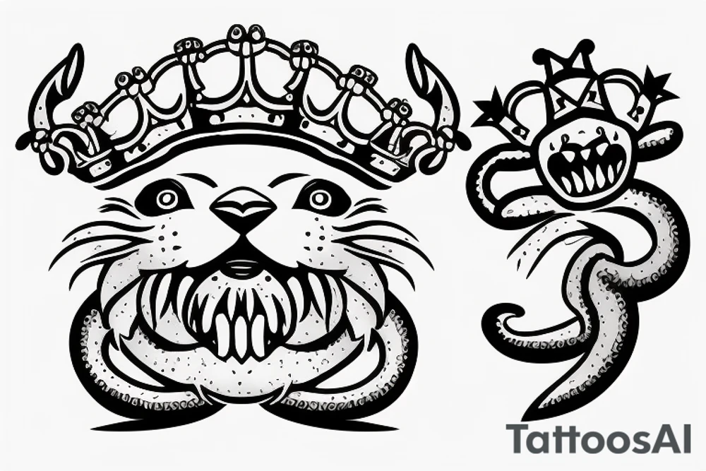 A roaring lion with a crown with a crab chain tattoo idea A roaring lion with a crown with a crab chain tattoo idea